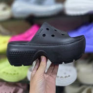 //Free 4 Jibbit for 1 Pairs รองเท้าแตะสวมผู้หญิง Crocs Classic Stomp New Model 2024 รองเท้าผู้หญิ่ง-