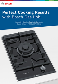 Bosch PRA3A6B70 Built In Black Schott Glass Ceramic surface Gas Hob Wok burner 30cm width domino hob, powerful 6Kw burner, FlameSelect, Cast iron pan support, Digital display, electric ignition, Suitable for LPG Gas only.2 years local warranty