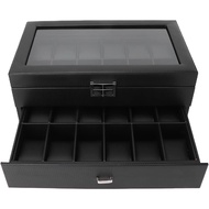 24 Slot 2 Tier Black Watch Case Organizer Watch Storage Box
