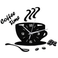 3D DIY Coffee Time Clock Acrylic Wall Clock /Mirror Sticker Metal Big Wall Clock / Frameless Wall Clock Stickers DIY Wall Decoration for Living Room Bedroom Easy to Assemble