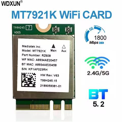 Wi-Fi 6 MediaTek MT7921k MT7921 wifi 6 1800M Bluetooth 5.2 wireless WIFI network card NGFF m.2 suppo