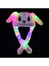 LED發光毛絨兔帽，帶有有趣發光和移動耳朵，適用於女性，萬聖節服裝，聖誕派對，感恩節派對，生日禮物（手持式卡式面板，配有白色破裂標籤以啟動LED燈）