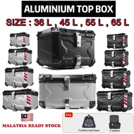 TopMotor Extra Big Aluminium Top Box 36L - 65L Motor Box Storage Motorcycle Box Storage Silver Motor Trunk Extra Large Box Big Bike Accessories Motor