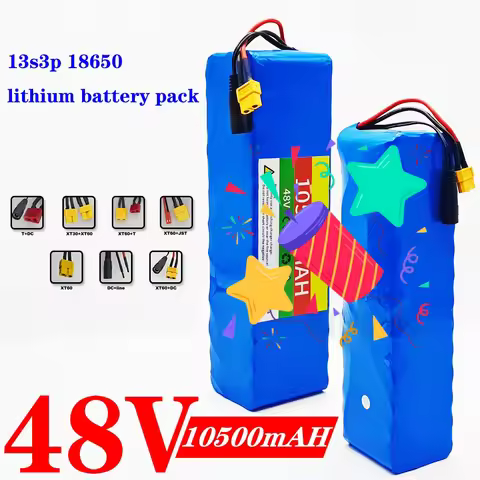 48V 10.5Ah High Capacity Lithium-ion 13S3P Battery Pack - 1000W BMS Rechargeable for 54.6V E-bike El