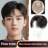 《1008》Mens Short Hair Wig Real Hair Invisible Stylish Middle Part Bangs Full Human Hair Patch Hairpi