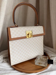 稀有中古包Vintage Celine 白色老花手提包Kelly Bag