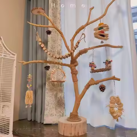 Bird stand stand tree branch tree pole parrot tree trunk log branch swing bird cage solid wood lamp