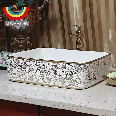 MAEBOW Artistic Countertop Rectangular Lavobo Home Decor 5 Star Hotel Sink Ceramic Bathroom Sink Was
