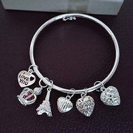 bangle and charms silver 925, bangle perak 925 dan charm, silver925 bangle and charms, plain bangle silver 925