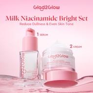 Glad2Glow MILK NIACINAMIDE BRIGHTENING SET  Moisturizer/Cleanser/Serum/Toner/Sunscreen Whitening Glo