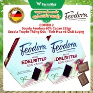 (Combo of 2) Feodora Dark Chocolate 60% Cacao 225gr Paper Box - Traditional German Essence Quality