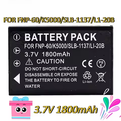 3.7V 1800mAh FNP-60 Battery for Fujifilm Cameras FNP60 SLB1137 LI-20B K5000 D-L12 F410 Camera Batter