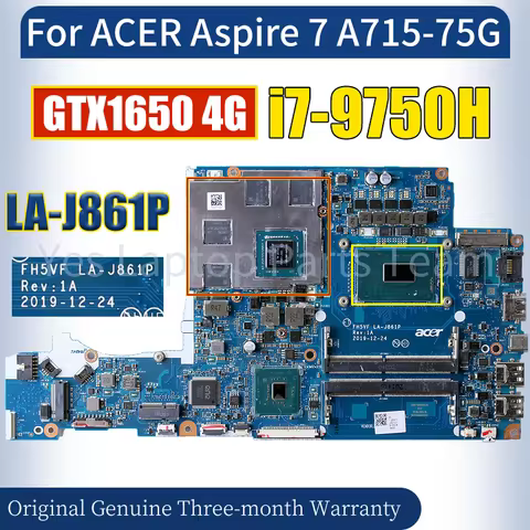 LA-J861P For ACER Aspire 7 A715-75G Laptop Mainboard SRF6U i7-9750H N18P-G61-MP2-A1 GTX1650 Notebook
