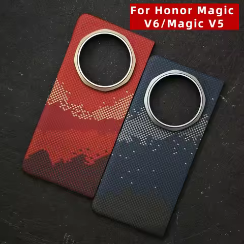For Honor Magic V5/ Magic V6 Magsafe Case Real Carbon Fiber Ultra-thin Aramid Magnetic Phone shell F