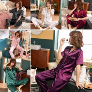 M-5XL Women Sexy Silk Satin Pyjamas Set Short Sleeve Sleepwear Pajamas Suit Buja Tidur
