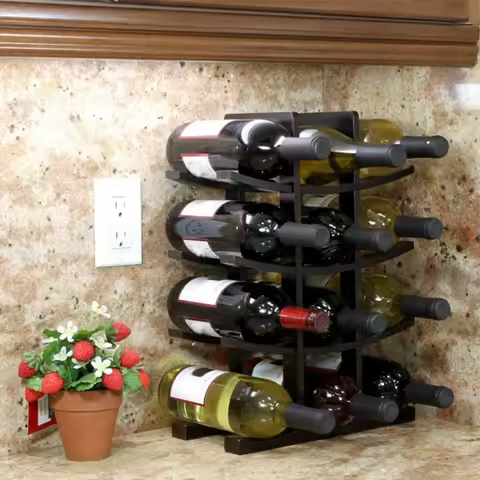 Wooden Bamboo Wine Rack 12 Bottle Bar Kitchen Dining Storage Liquor Holder Home Decor Countertop Win