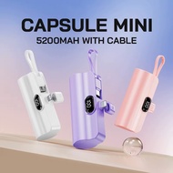 [🔥SG Ready Stock] Capsule Mini Portable PowerBank 5000mAh with Cable Type-C/iP Mini Emergency Charge Portable Power Bank
