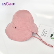 ENJOYFUR Women Summer Sun Hats Bucket Hat Wide Brim Dome Cotton Beach Cap Solid Foldable UV nd Fisherman Hat With Letter Logo