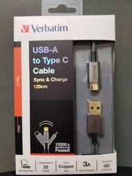 Verbatim USB-A to Type C 充電傳輸線 叉電線 充電線 數據線 3A快線