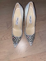 Jimmy Choo Abel Waz White Crystal shimmer suede heels 白色水晶高跟鞋 size 38