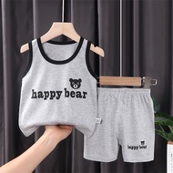 QINN Toddler Baby Boys Girls Vest Clothing Sets Happy Bear King Lions Print Tanks Tees + Shorts Casu