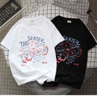 ✅【COD】Baju T-shirt Unisex Kapas 100% Potongan Luas - Motif Beruang Skate, Gaya Korea Kasual, Untuk S