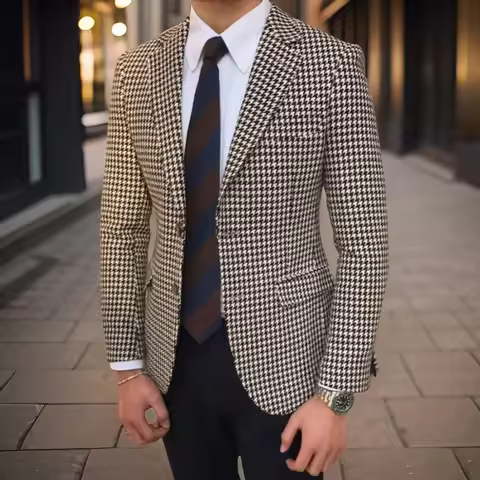 Check Suit Jacket for Men Wedding Tuxedo Houndstooth Blazer 1 Pc American Style Notch Style Check Pl