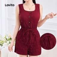 Lovito Casual Jumpsuit Button Spring/summer Claret Jumpsuit for Women L155ED891 Lovito Jumpsuit Sant