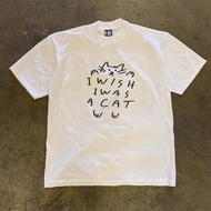 PUYE I WISH I WAS A CAT Letter Pattern T-Shirt – Cotton, Basic Style, Sharp Print