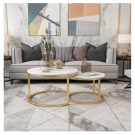 Nordic Marble Coffee Table Set of 2  Premium Gold Frame White Marble Space Saver Conceal Design