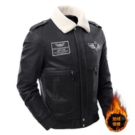 Jaket kulit baru lelaki tambah bulu jaket kulit musim luruh dan musim sejuk pakaian lelaki kot luar 