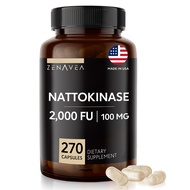 Nattokinase Supplement - 2000 FU of Enzyme - 270 Capsules of Nattokinase 100mg - Gluten Free, Non-GM