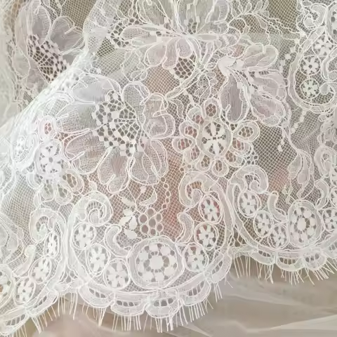 3 Yards French Made Fine Geometric Couture Alencon Embroidery Lace Fabric at 150cm wide, Couture Wed