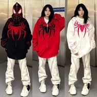 Popular American retro Spider-Man zipper hoodies for men and women, hip-hop hoodies, trendy anime hooded sweatshirts, street fashion jackets