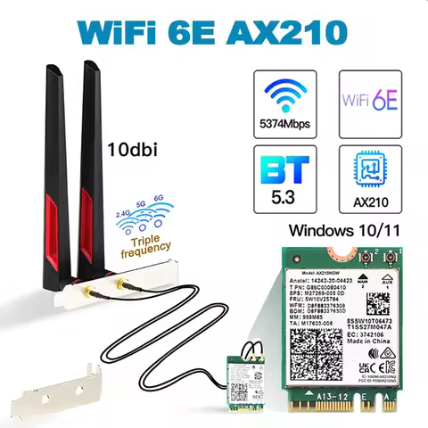 Wi-Fi 6E AX210 WiFi Card 5374Mbps Bluetooth 5.3 Adapter For Intel AX210NGW 802.11ax 2.4G/5Ghz/6Ghz 1