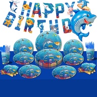 Baby Shark Birthday Sea Life Marine Party Decor Balloons Plate Cup Tablecloth Boys Kids Ocean Theme Birthday Supplies