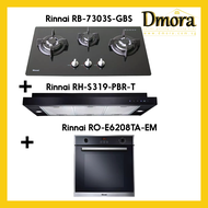 Dmora [Special Bundle Deal] Rinnai Hob (RB-7303S-GBS) + Hood (RH-S319-PBR-T) + Oven (RO-E6208TA-EM)