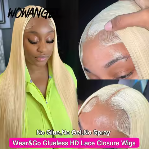 Wow Angel 32inch Glueless Wigs 613 Blonde Wigs 5x5 HD Lace Closure Human Hair Wigs Straight Wigs Mel