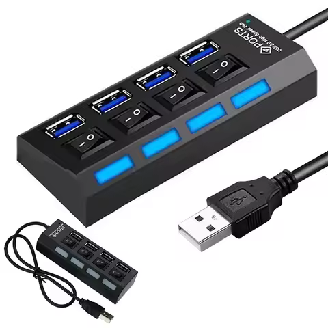 USB HUB 4 Port Multiple Expander With ON/OFF LED Switch USB Multi Splitter Hub USB 4ports Adapter Fo