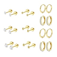 10/6 Pairs Small Gold Hoop Stud Earrings Set for Women 18K Gold Plated Tiny Stainless Steel Earring 