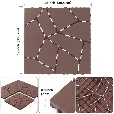Interlocking Patio Plastic Deck Tiles - 12 x 12, 44 Pack Waterproof Indoor Outdoor Flooring, Patio F