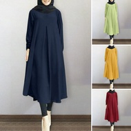 Esolo ZANZEA ผู้หญิงมุสลิมเครื่องแต่งกายชาวอิสลาม Abaya ขนาดใหญ่ธรรมดาเดรสยาว Maxi Dresses เสื้อชุด