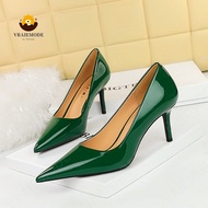 VRAIEMODE Enamel leather High-Heeled Shoes Mid heel Women Pumps Pointed Toe Ladies High Heels