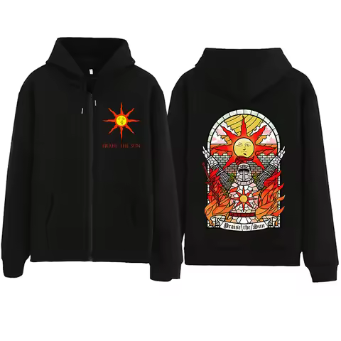 Dark Souls Praise The Sun Zipper Hoodie Harajuku Pullover Tops Sweatshirt Streetwear