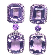 ต่างหูพลอยแท้ อเมทิสต์ (Amethyst) 10 x 12 mm. เงินแท้ 925 ชุบทองคำขาว