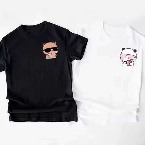 Cool Panda Bear Bubu Dudu Wearing Sunglasses Graphic T Shirts Bubu Dudu Drinking Teamilk T Shirt Cut