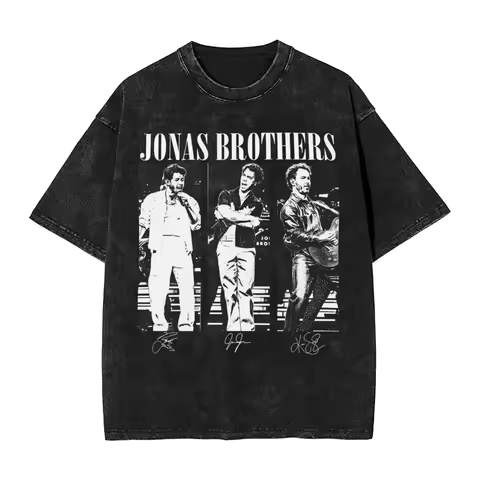 Summer Men's Retro Women's Casual Crew Neck Fashion Loose Clothing Jonas Brothers Washed Short Sleev