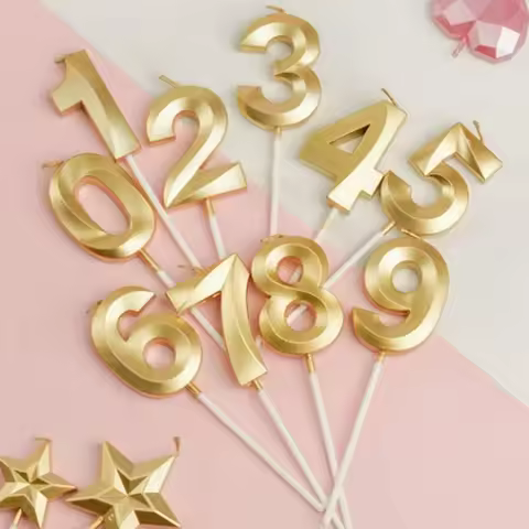 1pc-Birthday Candle Golden Number 0-9 Smoke Free Birthday Cake Insert Party Candle Decoration Annive