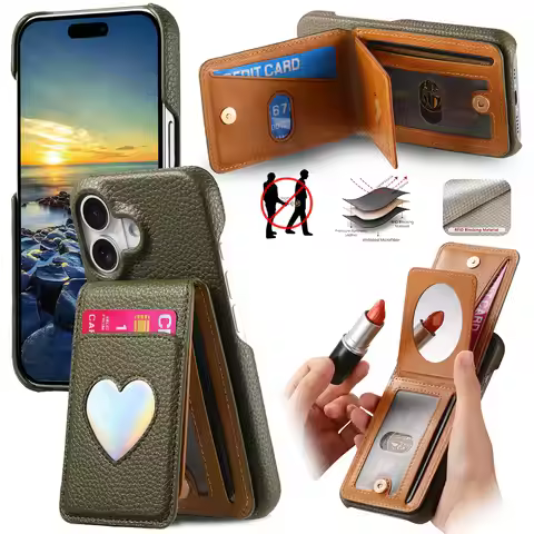 Makeup Mirror Case for Sharp Aquos Wish4 Sumaho6 Sense9 Wish 4 Sense 9 RFID Blocking 3 Cards Holder 