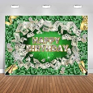 Sensfun Money Theme Backdrop Money Birthday Decorations,Glitter Green Gold Dollar Bill Cash Photogra